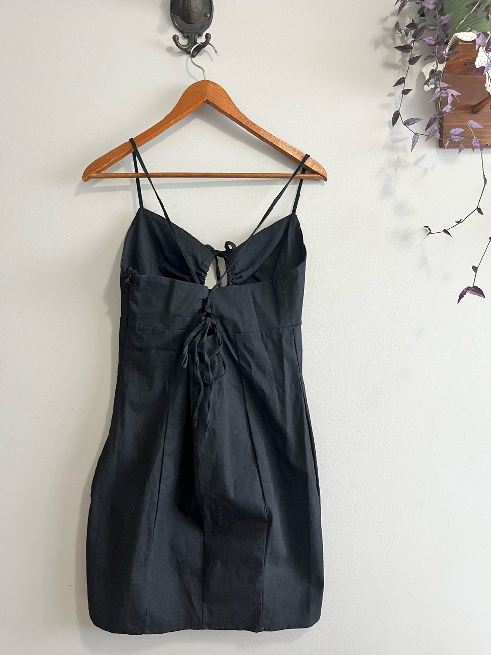 NWT Haute Monde Black Spaghetti-Strap Corset Tie Mini Dress size Large - Picture 7 of 9